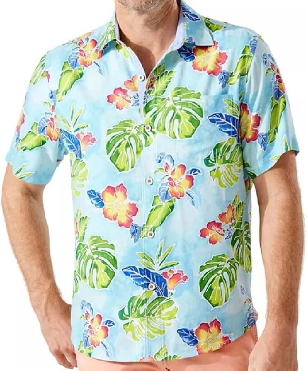 Tommy Bahama Fiesta Keys Silk Camp Shirt (Color: Blue Crush, Size M)
